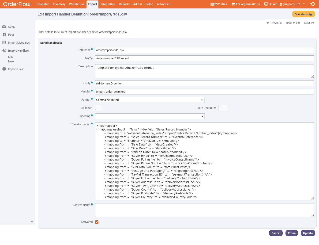 Import Handler Definition