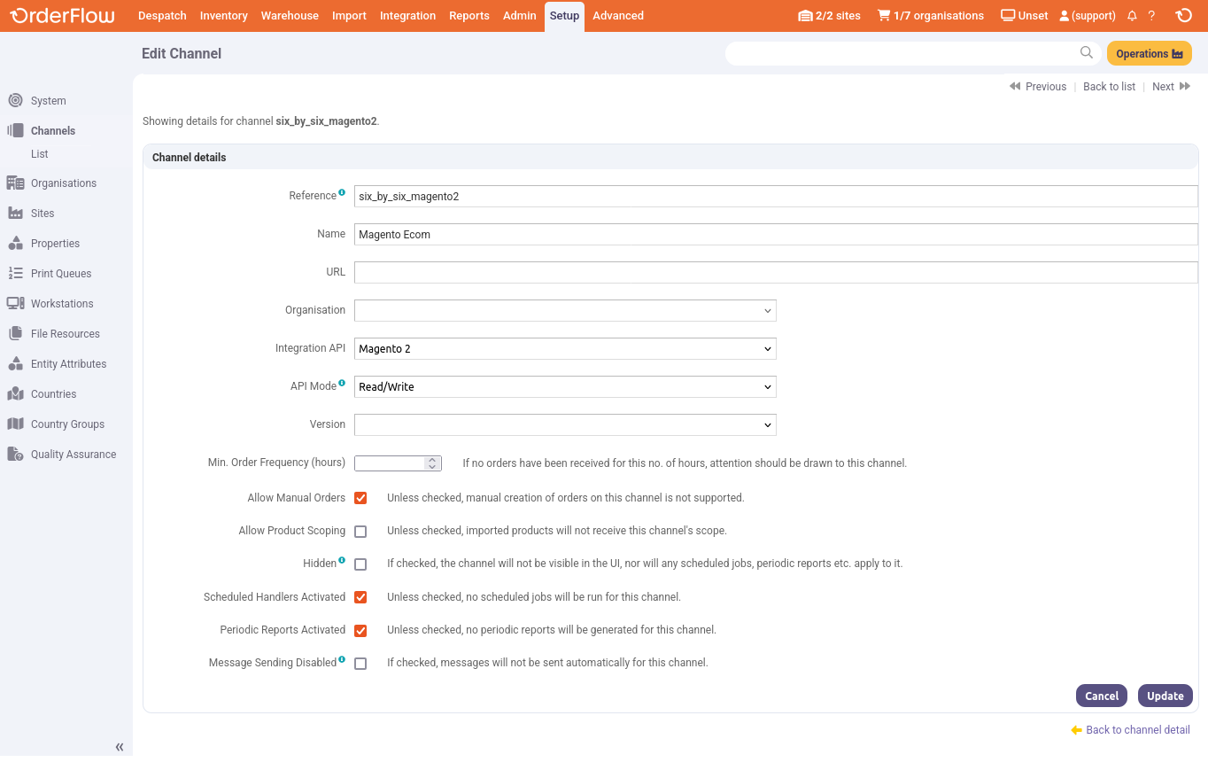 OrderFlow Channel Config