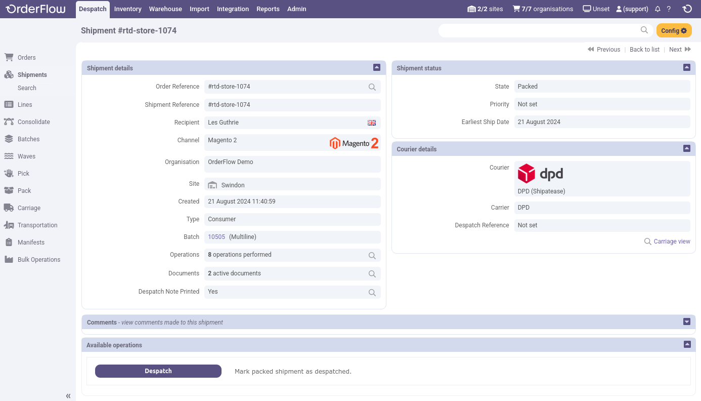 OrderFlow Shipment Despatch
