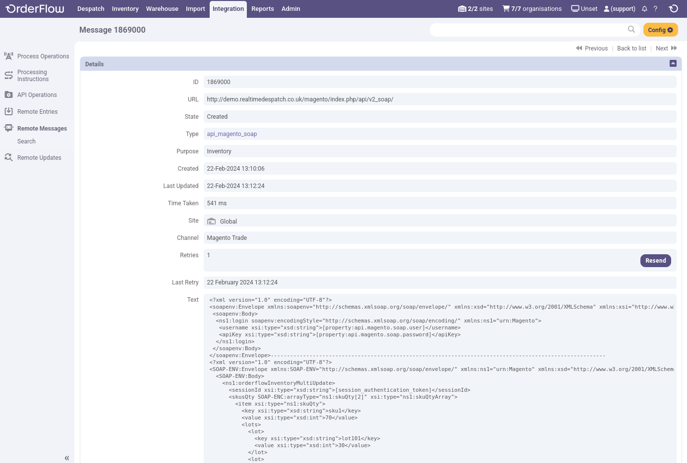 OrderFlow Stock Push Message