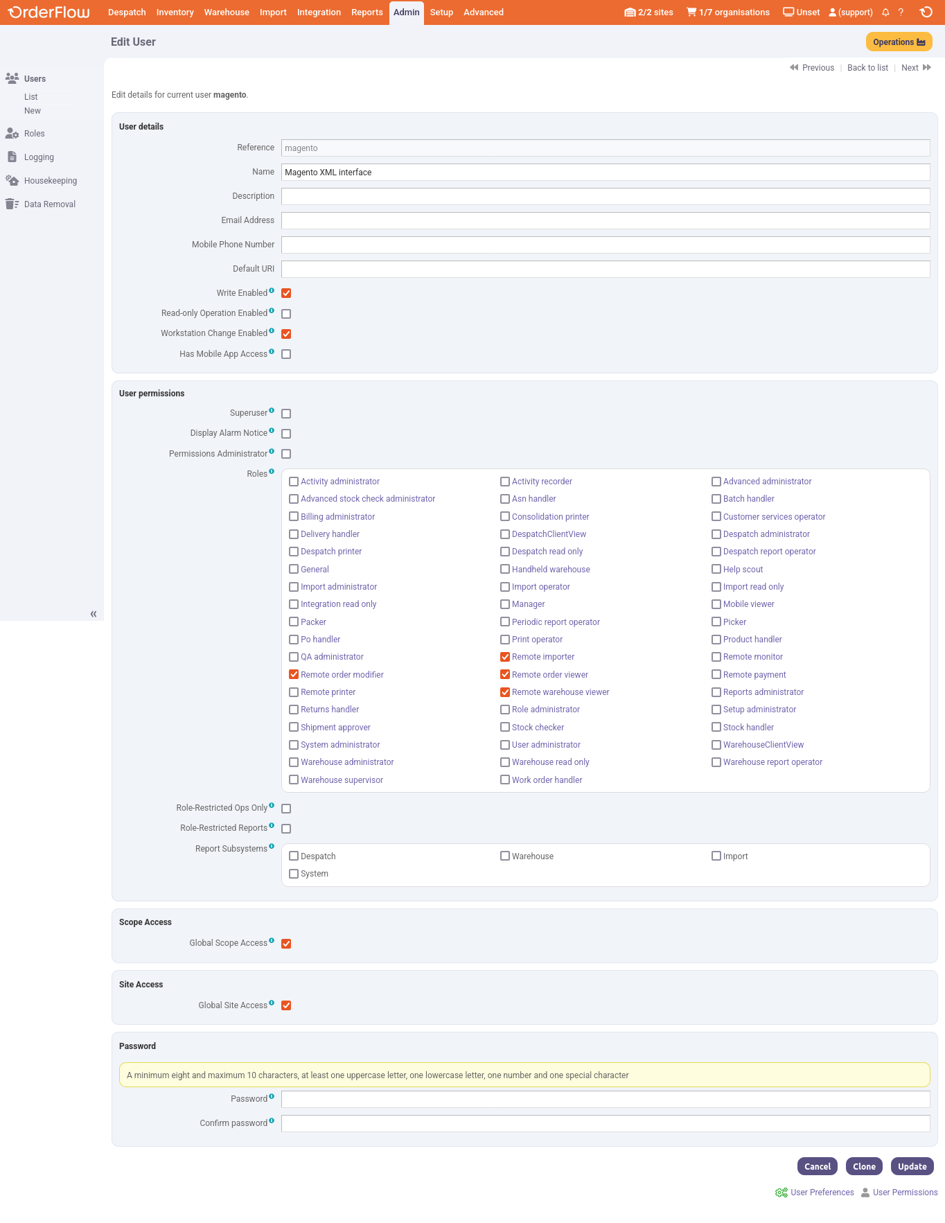 OrderFlow User Permissions